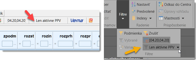 Indikácia globálneho filtra